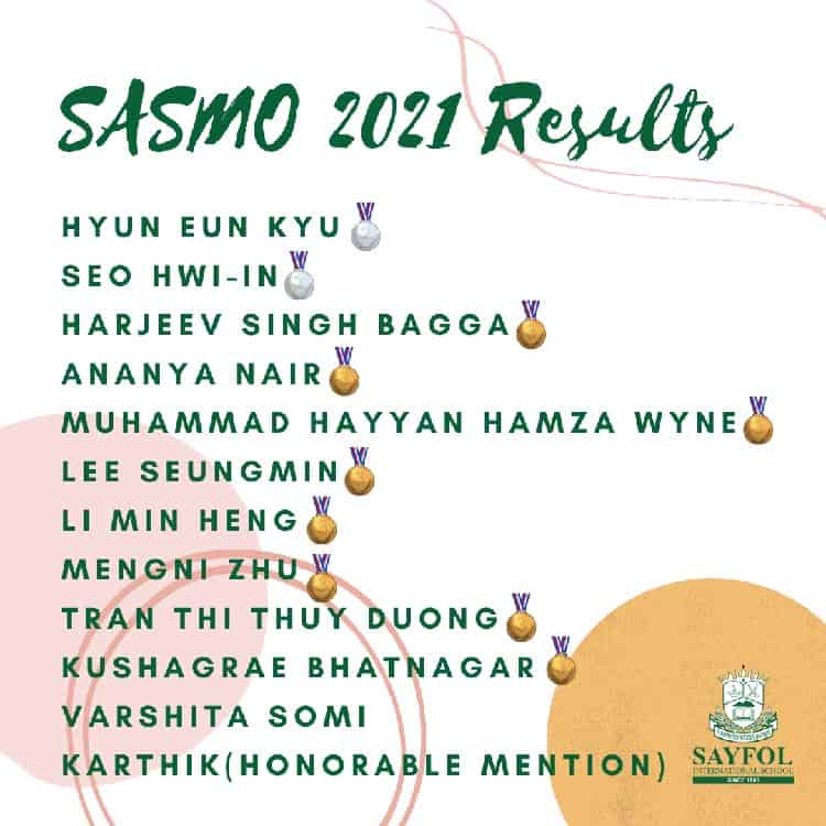 Achievements - SASMO 2021 Results
